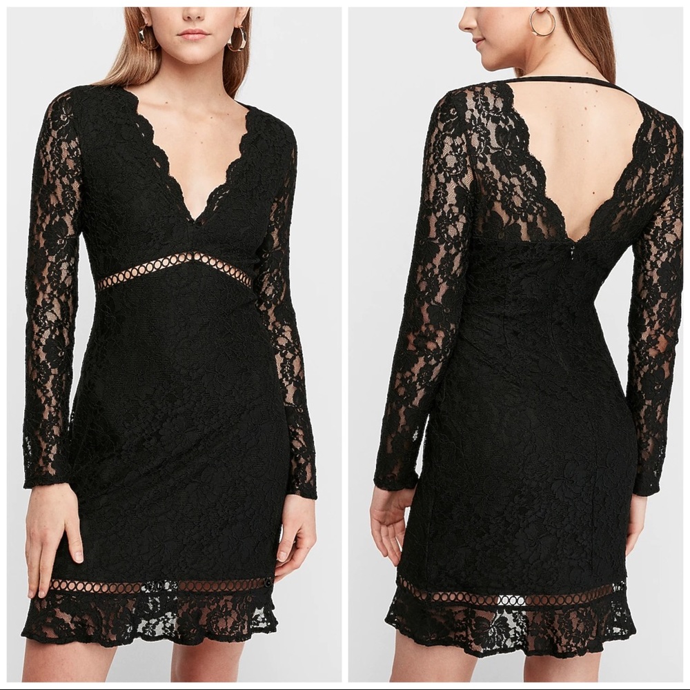 NWT Express Scalloped Lace V-Neck Mini Sheath Dress